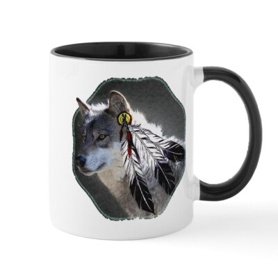 CafePress 3 Feathers Wolf Mug 11 oz Ceramic Mug (904302123)