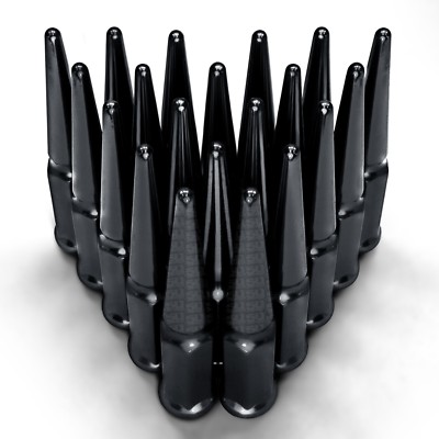 20 Pieces 12x1.25mm RH Extended Spike Lug Nut Black with Socket