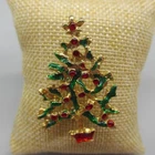 Vintage Christmas Tree Brooch Gold Tone Enamel Holiday Pin Costume Jewelry