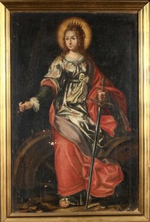 17th CENTURY LARGE FRENCH OLD MASTER OIL CANVAS SAINT CATHERINE OF ALEXANDRIA