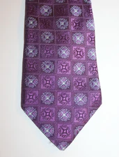 Ike Behar Silk Tie Mens Purple Geometric Pattern 100% Pure Silk Hand Tailored