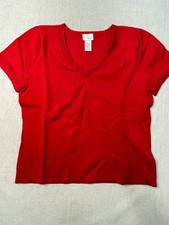 Kim Rogers Signature Women's Red V-Neck Short Sleeve Large Blouse Tops USED