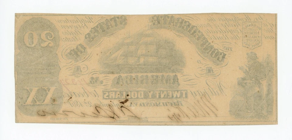 1861 T-18 $20 The Confederate States of America Note - CIVIL WAR Era AU - Image 2 of 2