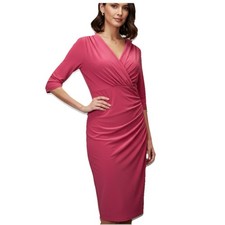 Ralph Lauren Pink Faux Wrap Short Sleeve Stretch Sheath Dress Size 14