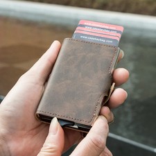 Casekey Top Quality Pu Vintage Leather Card Wallet Rfid Blocking Pop Up Card Hol