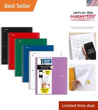 Assorted Colors 6 Pack College Notebooks - Water Resistant  Perforated Sheets
