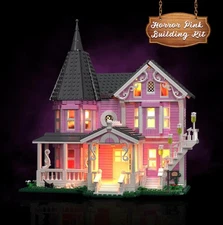 Pink Palace House Building Set with Lights, Halloween Haunted Blocks NEW