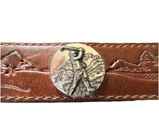 Vintage Brown Leather Belt Golf Silver-Tone Buckle and Medallions Brighton 1996