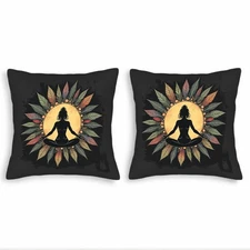 Set of 2 18x18in Throw Pillow Covers - Meditative Silhouette with Colorful Leaf