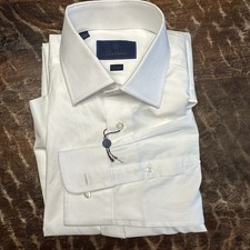 15.5 34/35 Trim Fit David Donahue White Luxury Dress Shirt Barrell Cuff