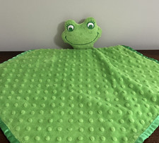 Smiling Green Frog Lovey Minky Dot Satin Trim Bright Security Blanket