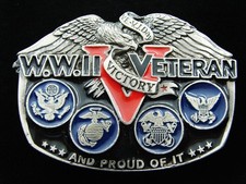 RD09116 NOS VINTAGE 1988 W.W.II VETERAN MILITARY COMMEMORATIVE BELT BUCKLE