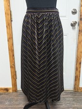 Vintage 70s 80s St Michael Velvet Velour Stripe Gold Party Skirt Size 12 40