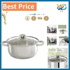 Elegant 5-Quart Stainless Steel Stock Pot with Tempered Glass Lid - Easy Cleanup