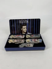 Elvis Presley Tin w/ 4 pocket knives & key fob/bottle opener
