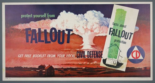 Original Cold War Era Nuclear Fallout Poster/Window Card, Civil Defense, 1958