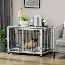 Image of Indoor Dog Crate Furniture, Side End Table, with Soft Washable Cushion, Lockable