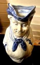 VTG  Toby Mug Creamer Miniature Pitcher Character Face Blue & White Unmarked s10