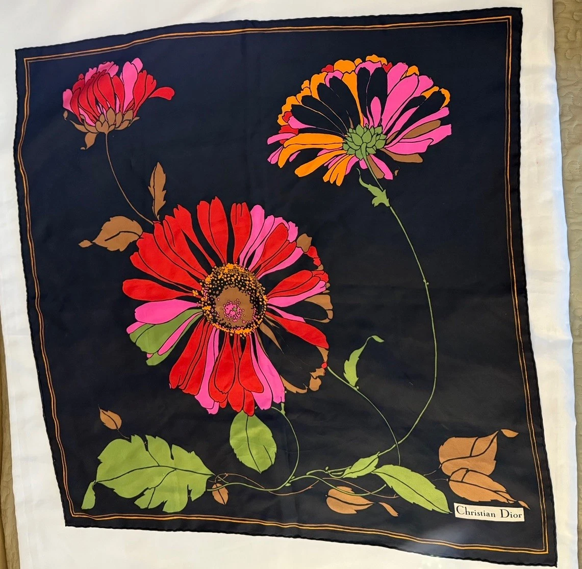 Foulard vintage Christian Dior en soie à fleurs