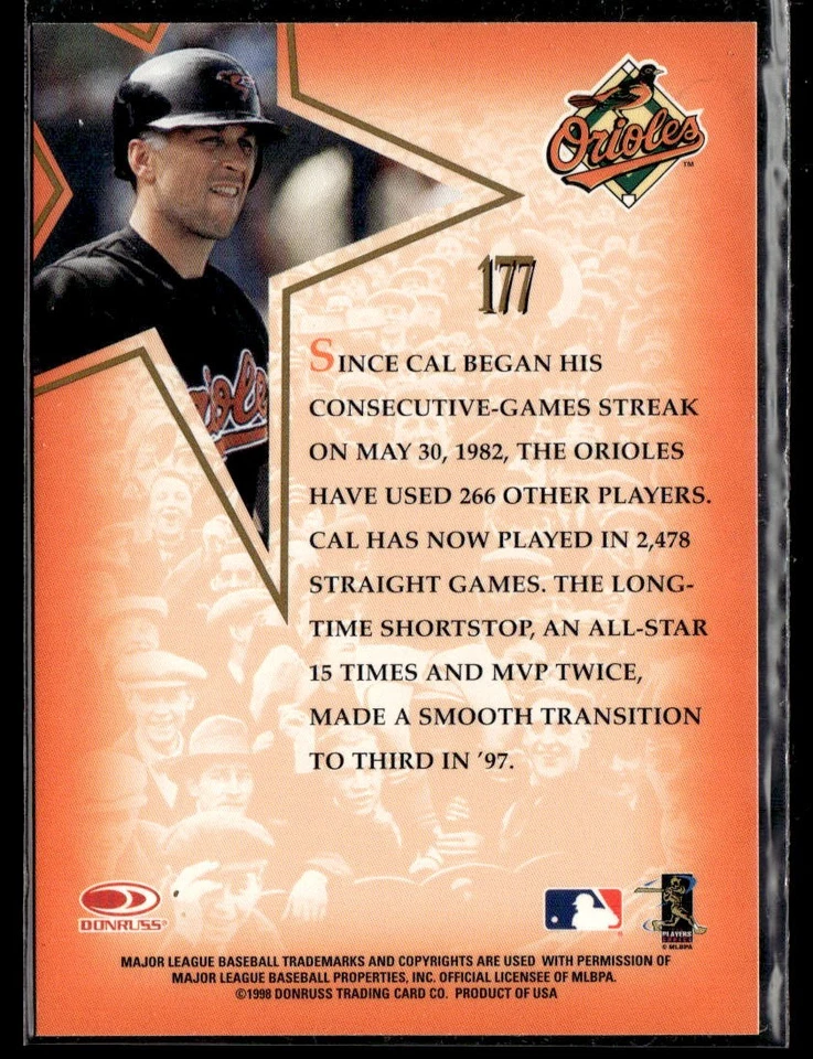 1998 Leaf #177 Cal Ripken Jr. - Image 2 of 2