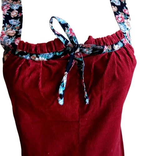 Boho Peasant Dress Size 7 Vintage 70's Festival Corduroy Floral Apron-Style USA