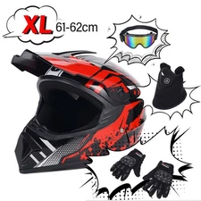 Adult Motocross Helmet DOT Bike ATV Motorcycle Helmet w/ Goggles/Gloves/ Mask XL