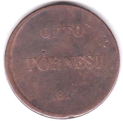 Italie Royaume de Naples 8 Tornesi 1816 , Fernando IV, en cuivre, KM# 272 - Photo 1/2