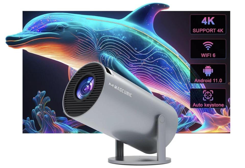 HY300 PRO Projector MAGCUBIC 4K Android 11 Dual Wifi6 BT 5.0 260 ANSI 1080P Grey - Image 4 of 4