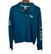 Pink By Victoria s Secret Teal Women s Medium Quarter Zip Sweatshirt With logo