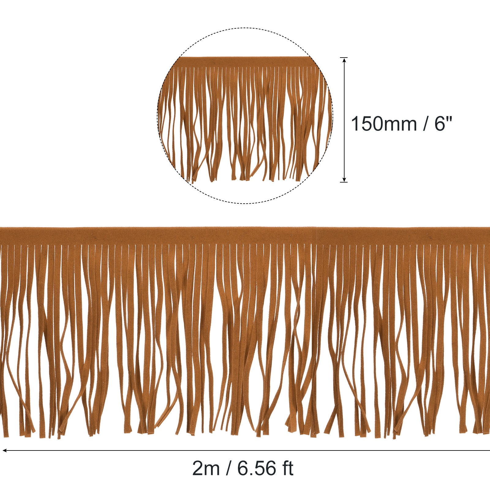 2 Yards 6 Inch PU Leather Fringe Trim DIY Tassel Fringe Brown