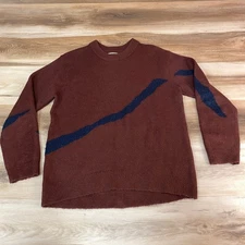 Oak Fort Sweater Men Medium Burgundy Blue Striped Crew Neck Long Sleeve