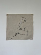 Original artwork Embroidery 27x20 cm embroidered textile Boy Sitting signed