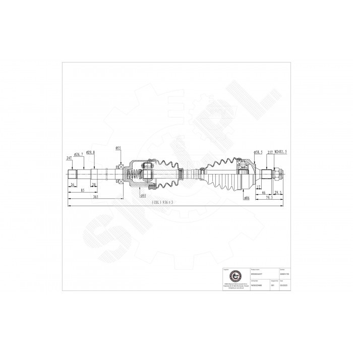 Arbre de transmission cardan droit pour Citroën Berlingo et C4