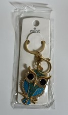 Gorgeous Sparkling Blue Rhinestone Owl Keychain/Bag Charm; New In Packaging