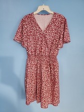 Shein NWOT Womens Size 2XL Floral Red White Short Sleeved Dress