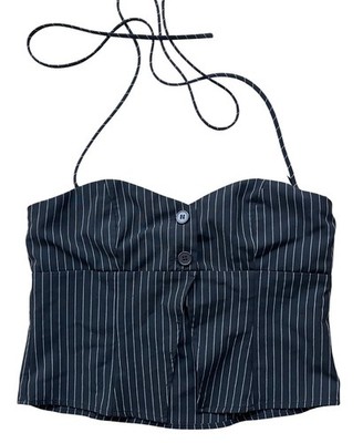 Polly Princess Y2K Crop Corset Womens 6 Black Pinstripe Office Siren Whimsigoth