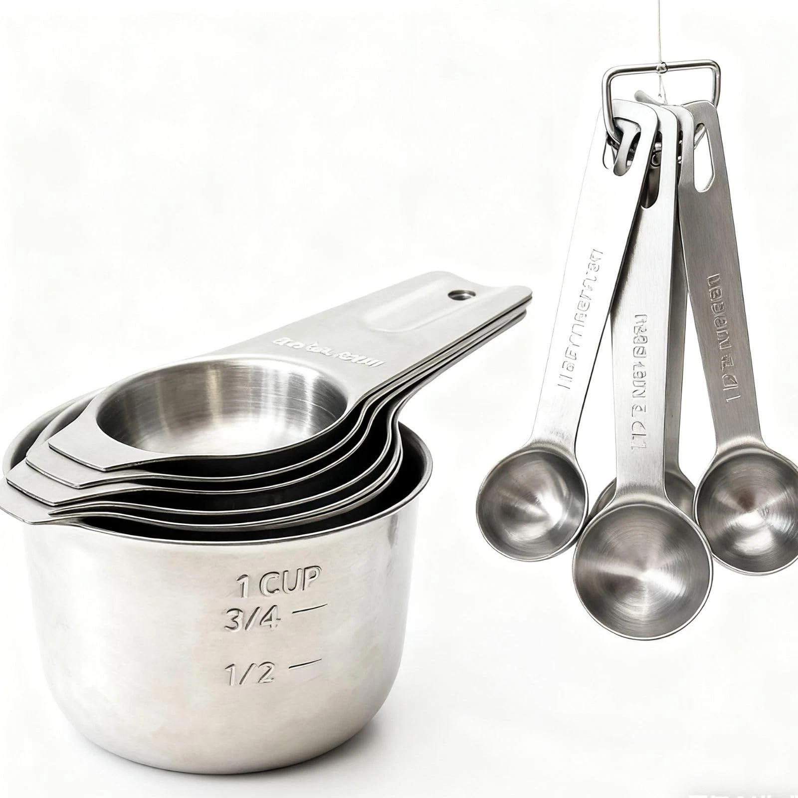 Stainless Steel Measuring Cups and Measuring Spoons Set with Circular Connect...