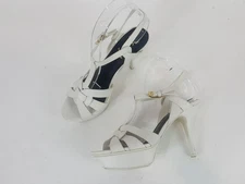 YSL Saint Laurent White Leather Tribute High Heel Platform Sandals Size 37.5