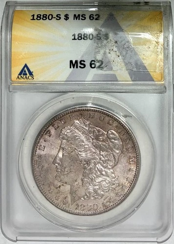 1880-S Morgan Silver Dollar, ANACS MS-62, Purplish Toning!