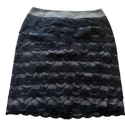 Sharagano Women's Gray with Black Lace Overlay Pencil Skirt Sz 10
