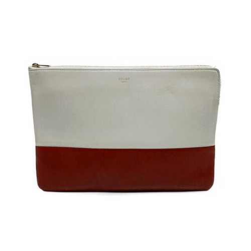 CELINE Solo Clutch Pouch Lambskin Red Off-White Used From Japan