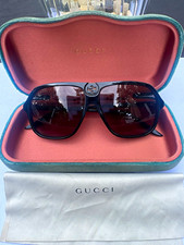 Gucci Men s Oversized Square Sunglasses Black Frame Brown Tinted Lenses