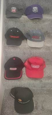 LOT OF 7 oil company hats  shell + conoco + exxon mobil + phillips 66