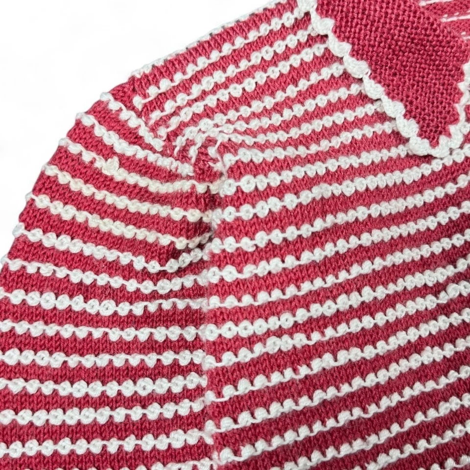 Винтажный ручной работы вязаный кардиган красный белая полоса с воротником качается Kitchy Twee девочка - Изображение 3 из 4