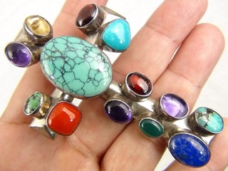 Navajo NAKAI HEAVY 52g BIG 3" Sterling Turquoise Multi Stones Pendant Native