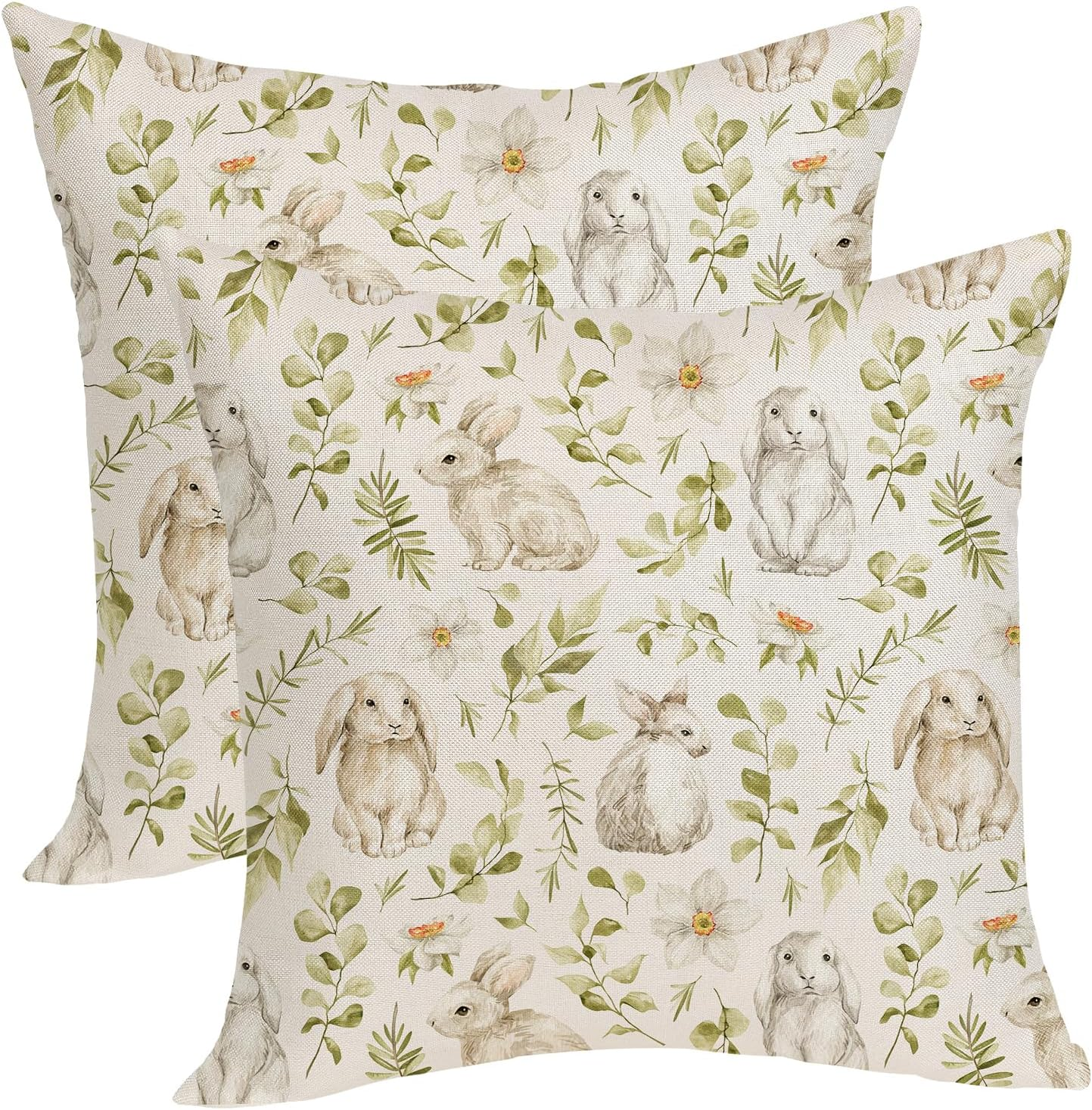 Pack of 2 Spring Easter Bunny Floral Leaf Pillow Covers 18X18