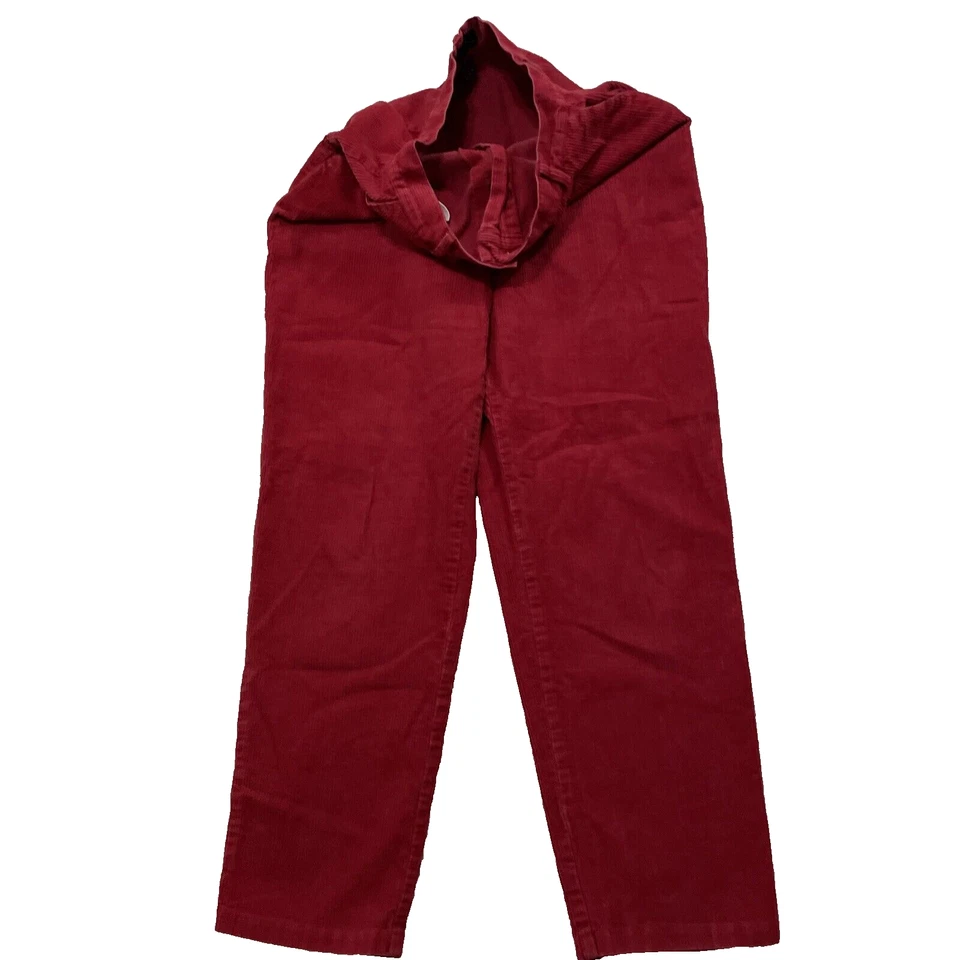 Pantalones de pana rojos CHARTER CLUB para mujer 10 pliegues rectos años 90 cintura alta agujero boho Foto 3 de 4