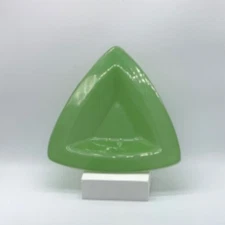 ANNIEGLASS Jade Green  Glass Triangle Dish Bowl  8” Signed Annieglass