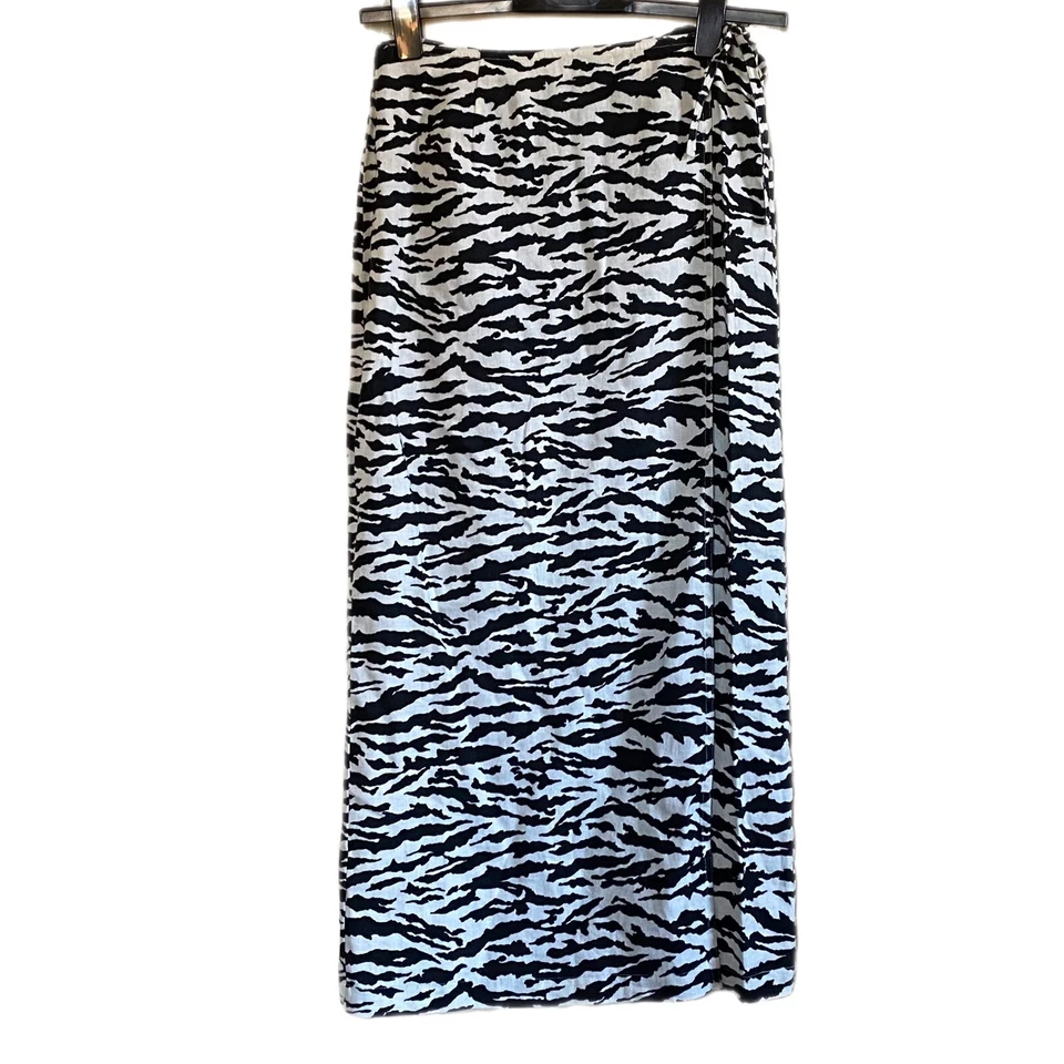 Falda envolvente sintética vintage estampado cebra 100 % lino negro blanco transpirable talla S Foto 2 de 4