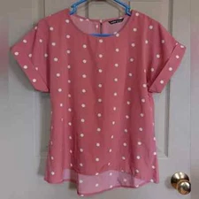 Shein Women's Polka Dot Blouse - Pink - Polyester - Medium